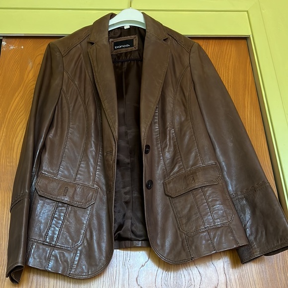 Bianca. Leather Blazer Drk Tan/ light Brown 14 - Picture 4 of 9